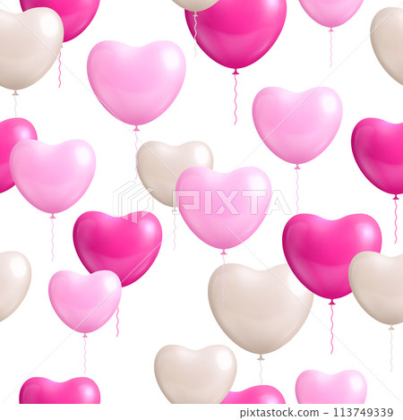 Heart shaped balloons white background seamless 113749339
