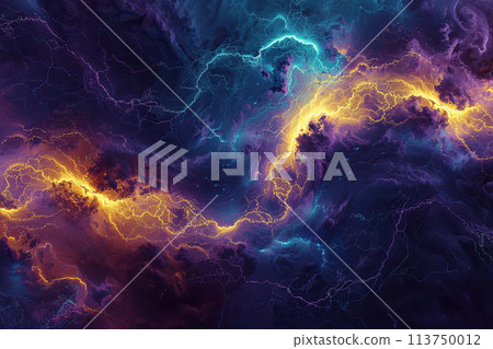 Generative ai on theme of a dramatic dark storm clouds before rain creating spectacular landscape 113750012