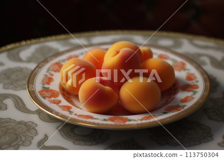 Juicy delicious apricot lies on a beautiful plate, Ai generated 113750304
