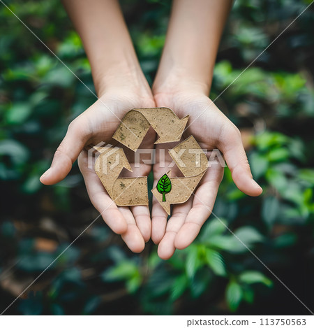 Person Holding Green Leaf in Hands. zero waste, sustainability, social cause 113750563