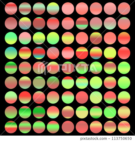 Metalic gradient collection with shiny rainbow hologram. Holographic foil texture, green, blue, yellow, pink gradation. Vector set for frame, ribbon, border, other design 113750650