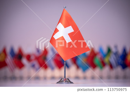 Switzerland flag with a gray and clean background. 113750975