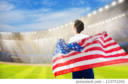 USA team supporter on stadium. American fans. 113751042
