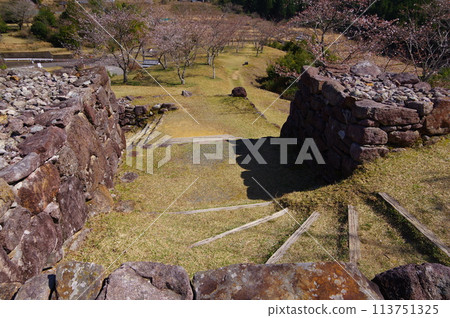 位於三重縣熊野市喜輪町的日本百座城堡之一的赤城城遺址的春天景色。 位於三重縣熊野市喜輪町的日本百座城堡之一的赤城城遺址的春天景色。 113751325