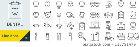 Vector dental line icon set 113751479