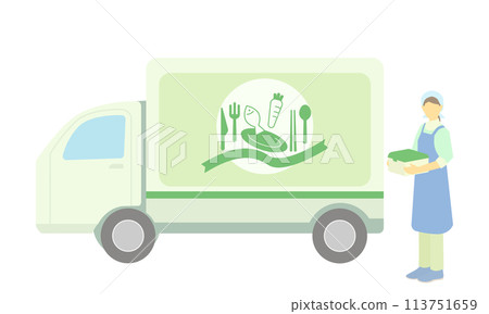 送餐服務車和外送員的插圖 113751659