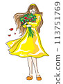 Woman holding a bouquet of flowers - Yellow 113751769