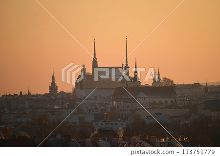 Petrov - Cathedral of Saints Peter and Paul. City of Brno - Czech Republic - Europe. City skyline at sunset Petrov - Cathedral of Saints Peter and Paul. City of Brno - Czech Republic - Europe. City skyline at sunset 113751779