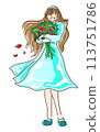 Woman holding a bouquet of flowers - Blue 113751786