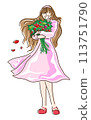Woman holding a bouquet of flowers - Pink 113751790