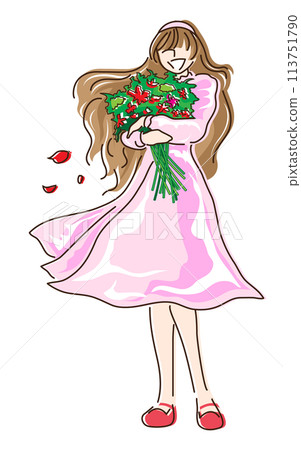 一個女人拿著一束花 - 粉紅色 一個女人拿著一束花 - 粉紅色 113751790