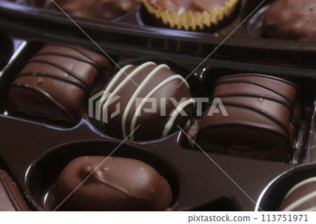 Box of Assorted Chocolate Candies For Gift Close up Box of Assorted Chocolate Candies For Gift Close up 113751971