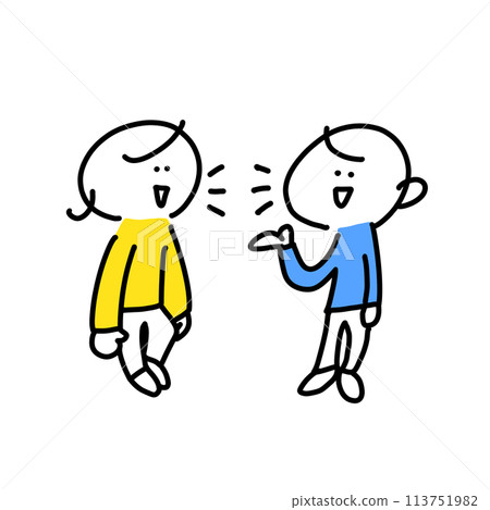 A simple and cute line drawing of a man and woman having a fun conversation 113751982