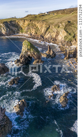Aerial view of the Crohy Head Sea Arch, County Donegal - Ireland. 113752294