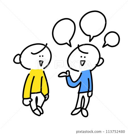一個男人解釋,一個男人聽語音泡沫,簡單可愛的線條畫插圖 一個男人解釋,一個男人聽語音泡沫,簡單可愛的線條畫插圖 113752480