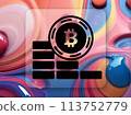 Bitcoin raises icon on glass morphism effect with liquid colorful painting background 113752779