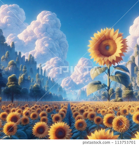 Sunflower field and blue sky Sunflower field and blue sky 113753701