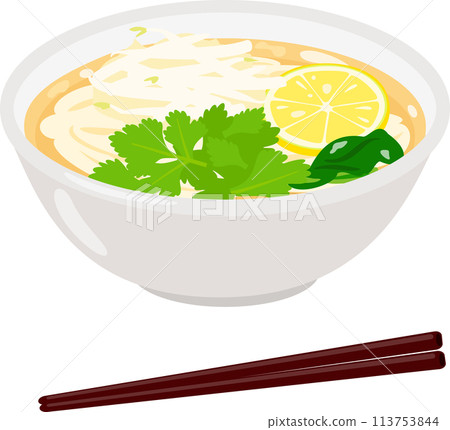 河粉和筷子放在碗裡 113753844