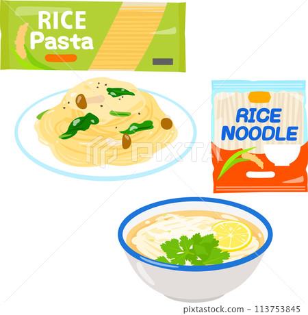 Commercially available rice noodles and noodle dishes Commercially available rice noodles and noodle dishes 113753845