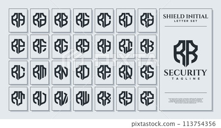 Set of geometric shield letter R RR logo design 113754356