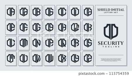 Set of geometric shield letter O OO logo, number 0 00 design 113754359