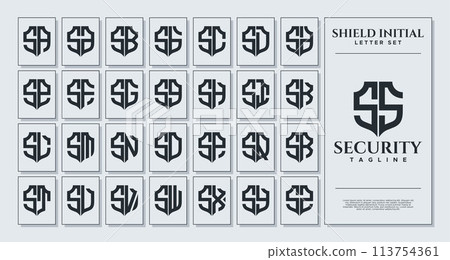 Set of geometric shield letter S SS logo design 113754361