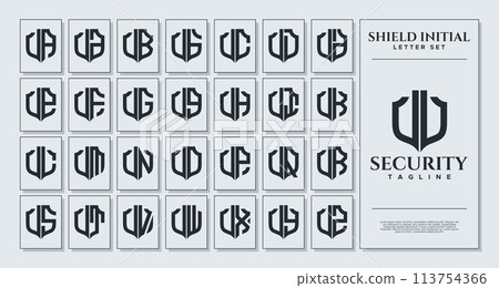 Set of geometric shield letter U UU logo design 113754366