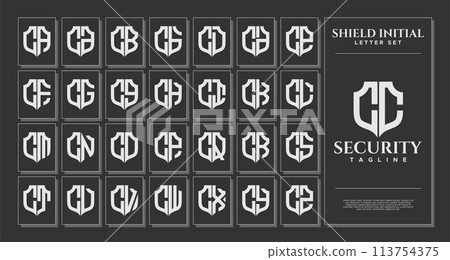 Luxury line shield letter C CC logo template set Luxury line shield letter C CC logo template set 113754375