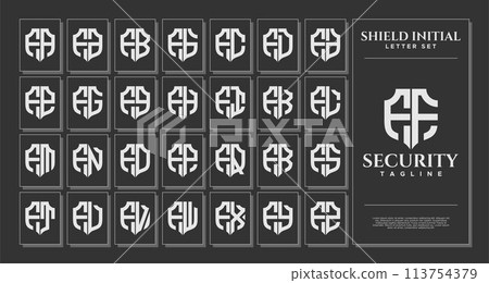 Luxury line shield letter F FF logo template set Luxury line shield letter F FF logo template set 113754379