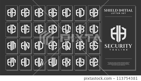 Luxury line shield letter H HH logo template set Luxury line shield letter H HH logo template set 113754381
