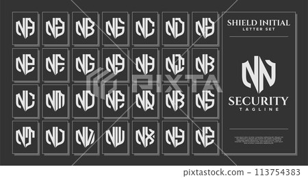 Luxury line shield letter N NN logo template set Luxury line shield letter N NN logo template set 113754383