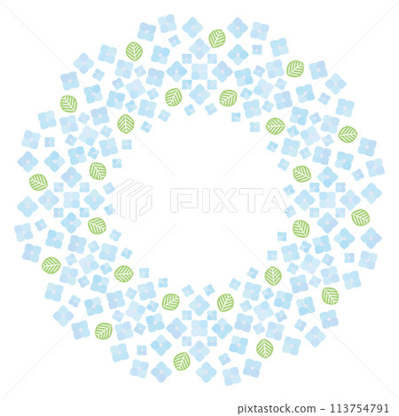 A circular frame with leaves inspired by blue hydrangeas 113754791