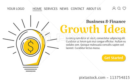 Light bulb with dollar sign. Insightful growth idea, money thinking creative concept. Business and finance template for website. For banner, landing page. Vector illustration, flat style Light bulb with dollar sign. Insightful growth idea, money thinking creative concept. Business and finance template for website. For banner, landing page. Vector illustration, flat style 113754815