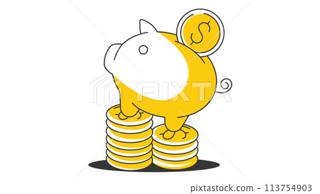 Piggy bank standing on coins. Money creative concept. Keep savings. Business and finance vector illustration, flat style. For banner, poster, sticker, icon, advertisement 113754903
