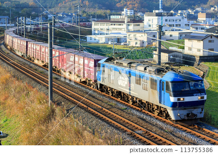 Freight train running on the Yosan Line (JR Freight EF210 type) 113755386