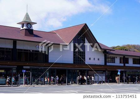 The JR Kamakura Station building and rotary in front of the station, with its cute clock tower The JR Kamakura Station building and rotary in front of the station, with its cute clock tower 113755451