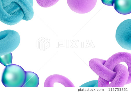 Playful frame with abstract, fluffy and holographic 3D shapes, isolated on white background. Modern border. Y2k style. Copy space in the middle. Color gradient. 3D render. Playful frame with abstract, fluffy and holographic 3D shapes, isolated on white background. Modern border. Y2k style. Copy space in the middle. Color gradient. 3D render. 113755861
