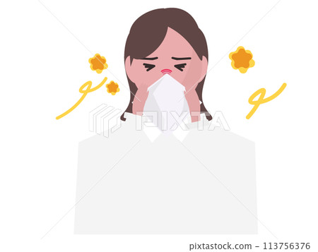 女商人因花粉症打噴嚏 女商人因花粉症打噴嚏 113756376