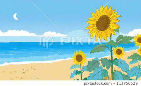 Summer sea and sunflowers - simple image | Clear copyright issues with Adobe AI image editing 113756529
