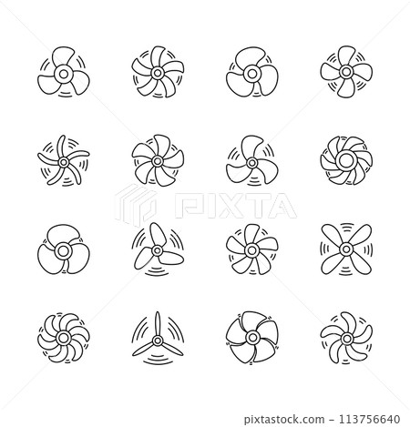 Set of propellers. Collection of colling fan icons. Vector illustration 113756640