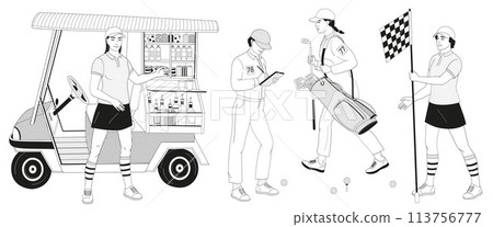 golf club staff part 2 female African American caddie, beverage cart, caddy girls with flag, golf bag, clubs, golf clash notebook golf club staff part 2 female African American caddie, beverage cart, caddy girls with flag, golf bag, clubs, golf clash notebook 113756777