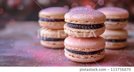 A Macaron that Twinkles, Capturing the Magic of Delicate Dessert Dreams, Copy Space 113756870