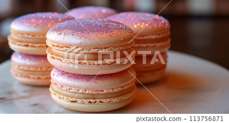A Macaron that Twinkles, Capturing the Magic of Delicate Dessert Dreams, Copy Space 113756871