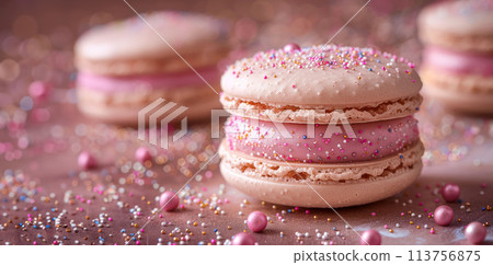 A Macaron that Twinkles, Capturing the Magic of Delicate Dessert Dreams, Copy Space 113756875