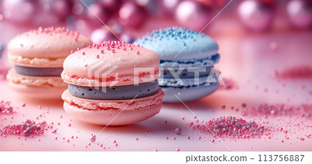 A Macaron that Twinkles, Capturing the Magic of Delicate Dessert Dreams, Copy Space 113756887