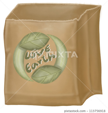 Symbol love earth on paper bag set, hand drawn, watercolor  113756918