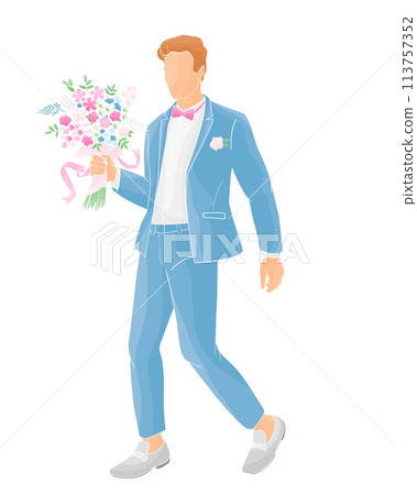 groom holding a bouquet of roses groom holding a bouquet of roses 113757352