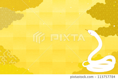 A gold leaf-style Japanese-style background of a coiled white snake, confetti, and Japanese-style clouds A gold leaf-style Japanese-style background of a coiled white snake, confetti, and Japanese-style clouds 113757784