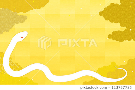 White snake and confetti, Japanese pattern cloud gold leaf style Japanese style background White snake and confetti, Japanese pattern cloud gold leaf style Japanese style background 113757785