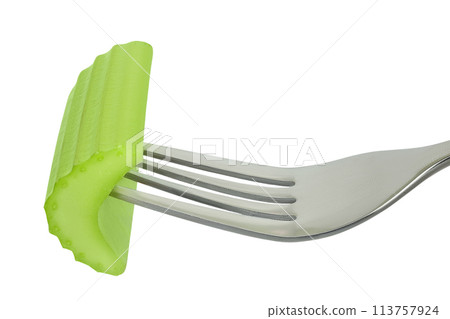 fresh celery on a fork isolated on white background with full depth of field fresh celery on a fork isolated on white background with full depth of field 113757924